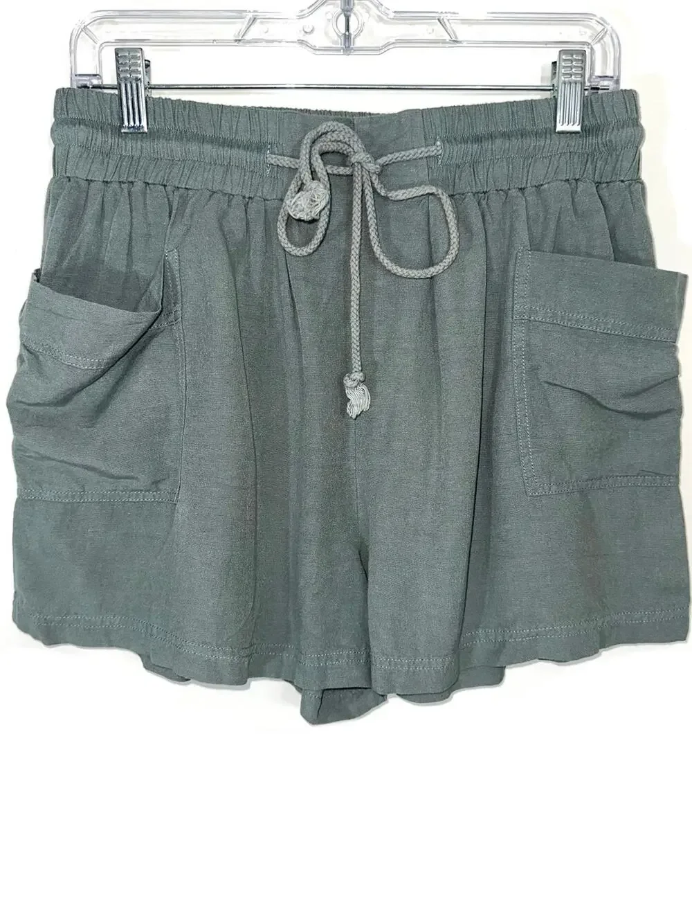 Talulah Sage Green Cotton Drawstring Waist Side Pocket Casual Relaxed Shorts L